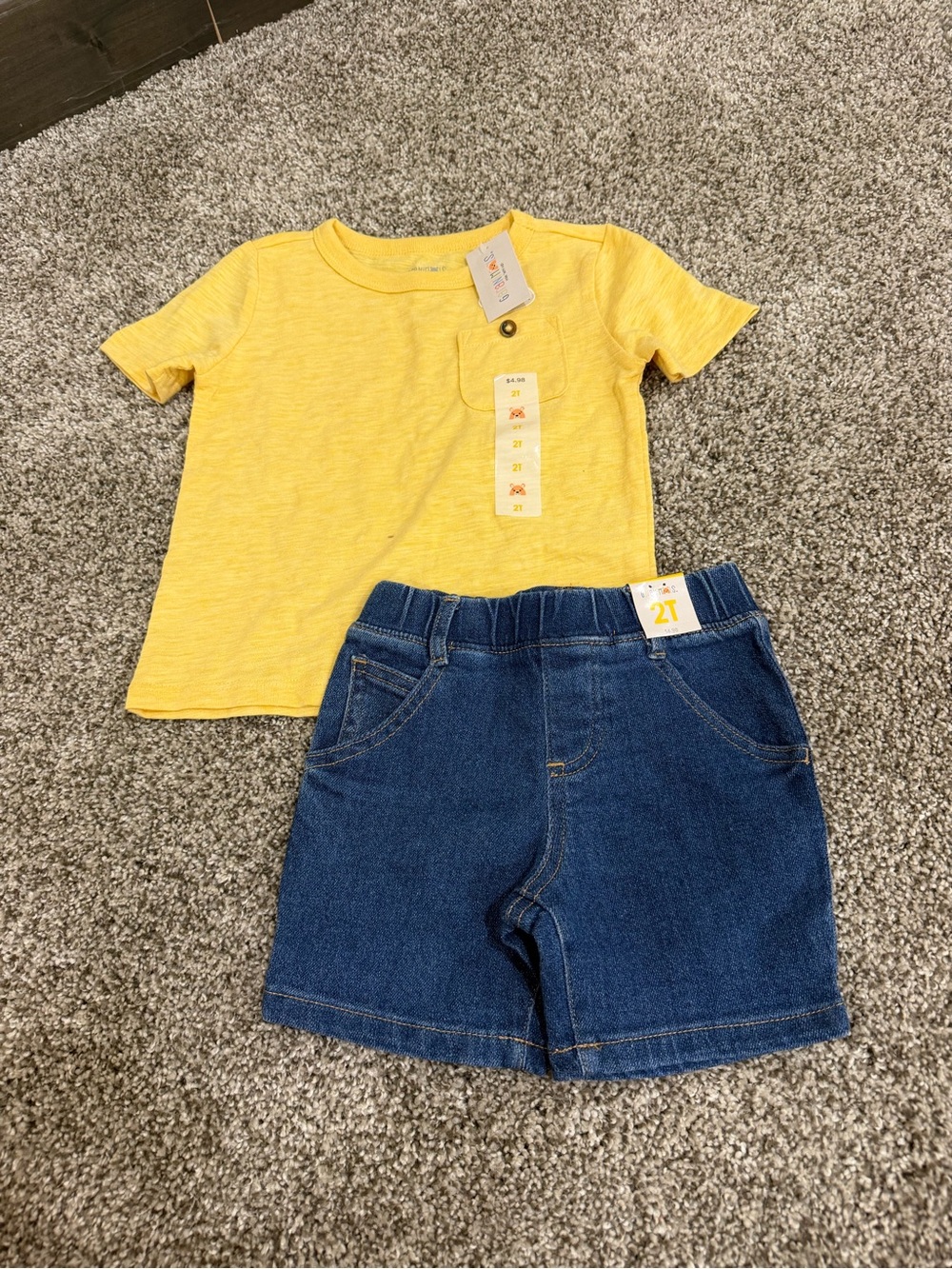 Yellow Pocket Tee and Blue Denim Shorts Set